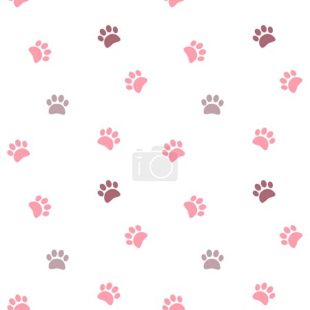 Pink footprint paws vector seamless pattern. Step, footstep, track background, wallpaper, print, textile, fabric, wrapping paper, packaging design
