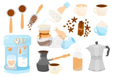 Coffee set of vector illutrations. Coffee brewing types