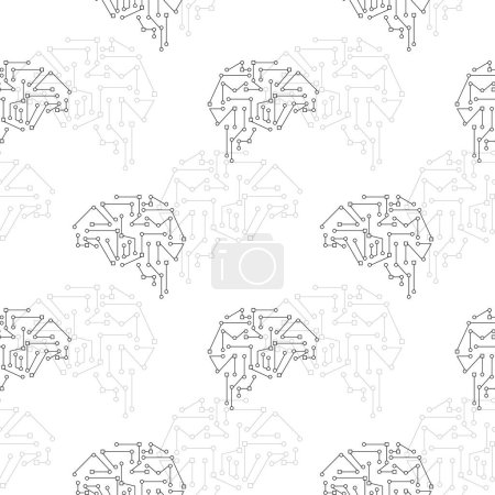 Circuit brain black vector seamless pattern. Brain shape background illustration, wallpaper. Technology, science, futuristic mind