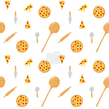 Illustration for Pizza making vector seamless pattern. Pizza cooking, pizza making, Italian cuisine. Background, backdrop, wallpaper, packaging design - Royalty Free Image