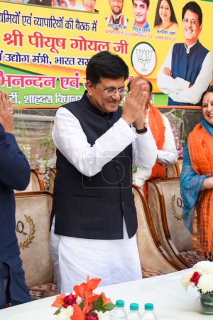 Photo for New Delhi, India - November 27 2022 - Piyush Goyal Cabinet Minister and core member of Bharatiya Janata Party (BJP) during a rally in support of BJP candidate ahead of MCD local body Elections 2022 - Royalty Free Image