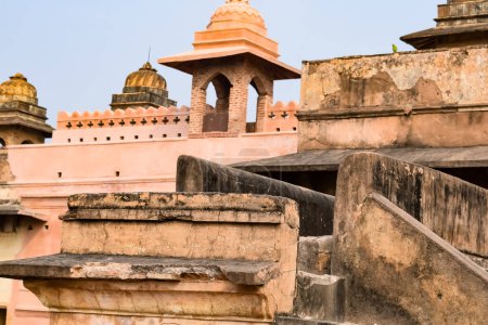 Beautiful view of Orchha Palace Fort, Raja Mahal and chaturbhuj temple from jahangir mahal, Orchha, Madhya Pradesh, Jahangir Mahal (Orchha Fort) in Orchha, Madhya Pradesh, Indian archaeological sites mug #695819080