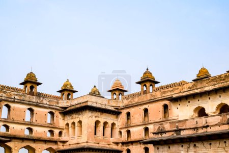 Beautiful view of Orchha Palace Fort, Raja Mahal and chaturbhuj temple from jahangir mahal, Orchha, Madhya Pradesh, Jahangir Mahal (Orchha Fort) in Orchha, Madhya Pradesh, Indian archaeological sites Poster 696586770
