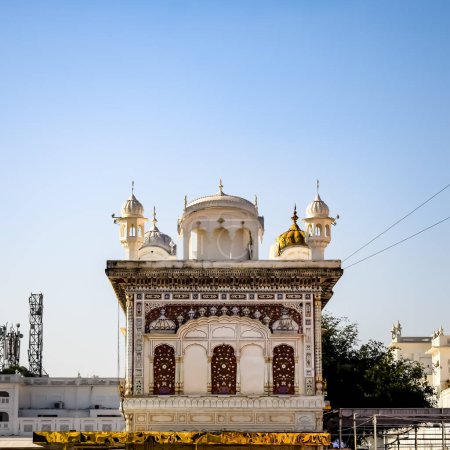 View of details of architecture inside Golden Temple - Harmandir Sahib in Amritsar, Punjab, India, Famous indian sikh landmark, Golden Temple, the main sanctuary of Sikhs in Amritsar, India