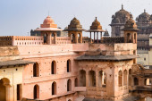 Beautiful view of Orchha Palace Fort, Raja Mahal and chaturbhuj temple from jahangir mahal, Orchha, Madhya Pradesh, Jahangir Mahal - Orchha Fort in Orchha, Madhya Pradesh, Indian archaeological sites Poster #706324522
