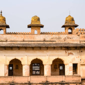 Beautiful view of Orchha Palace Fort, Raja Mahal and chaturbhuj temple from jahangir mahal, Orchha, Madhya Pradesh, Jahangir Mahal - Orchha Fort in Orchha, Madhya Pradesh, Indian archaeological sites tote bag #707207614