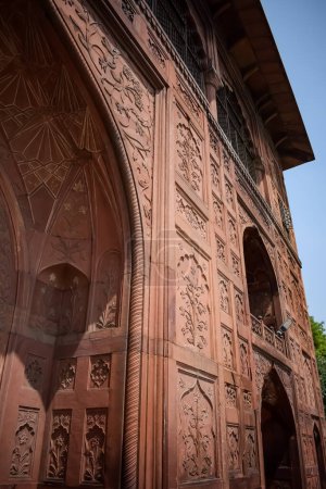 Architektonische Details von Lal Qila - Rotes Fort in Alt-Delhi, Indien, Blick in Delhi Rotes Fort die berühmten indischen Sehenswürdigkeiten
