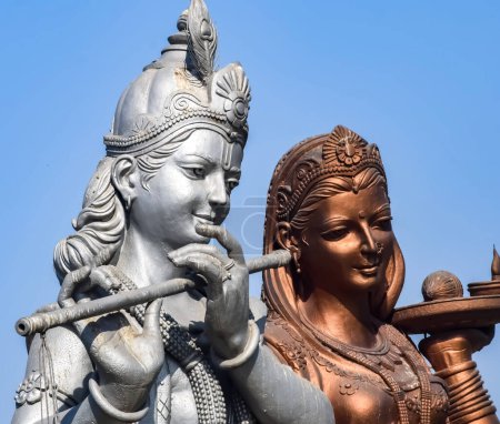 Big statue of Lord Radha Krishna near Delhi International airport, Delhi, India, Lord Krishna and Radha big statue touching sky at main highway Mahipalpur, Delhi
