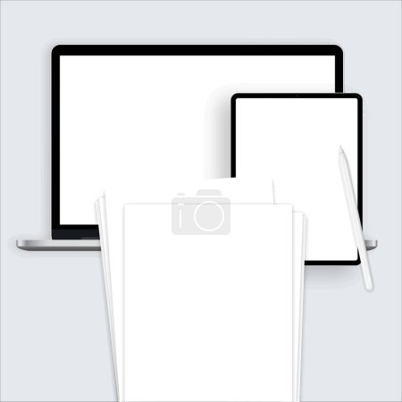 Illustration for Tablet mockup, Notebook mock-up, Laptop mock up, Vector shapes, Device templates, Useful outlines, Use ful outlines. Vector illustration - Royalty Free Image