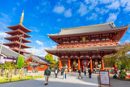 Photo for Asakusa, Tokyo, Japan - November 13, 2023 : Morning tourists and pilgrims at Sensoji Temple, symbolized by large red lanterns, are a popular destination. - Royalty Free Image