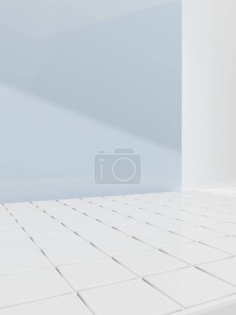 3D Rendering Bathroom or Kitchen Pastel Tiles under Sunlight Background for Toiletries or Kitchenware Product Display