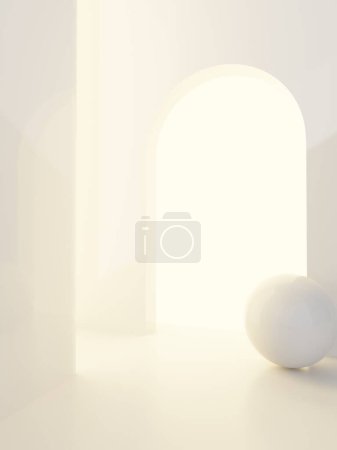 3D Rendering Minimal Studio Shot Pure White con pantalla de producto de luz solar Fondo para belleza, moda, cosméticos y productos de moda.