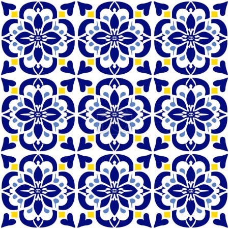 Illustration for Vector Retro or Traditional Portuguese or Moroccan Style Flooring Tiles Seamless Surface Pattern for Background, Products or Wrapping Paper Prints. - Royalty Free Image