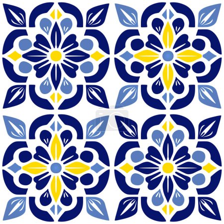 Illustration for Vector Retro or Traditional Portuguese or Moroccan Style Flooring Tiles Seamless Surface Pattern for Background, Products or Wrapping Paper Prints. - Royalty Free Image