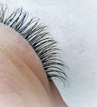 close up of eye with eyelash extensions ,beauty salon treatment. High quality photo