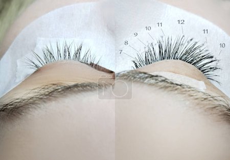 close up of eyelash extensions in beauty salon.