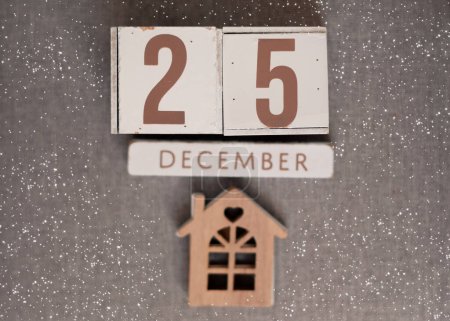 Photo for 25 december on wooden calendar,christmas time. - Royalty Free Image