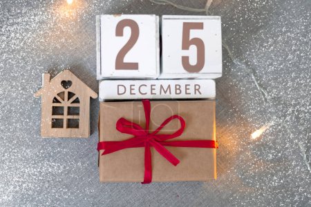 Photo for 25 december on wooden calendar,christmas time. - Royalty Free Image