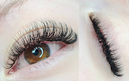  Auge mit Wimpernverlängerungen, Schönheitssalon Behandlung .macro.collage