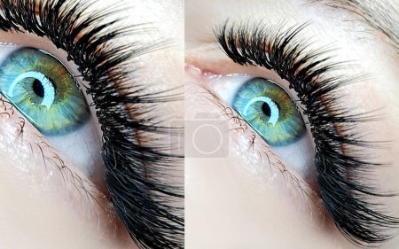  Auge mit Wimpernverlängerungen, Schönheitssalon Behandlung .macro.collage