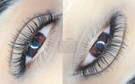  ojo con extensiones de pestañas, tratamiento de salón de belleza .macro.collage