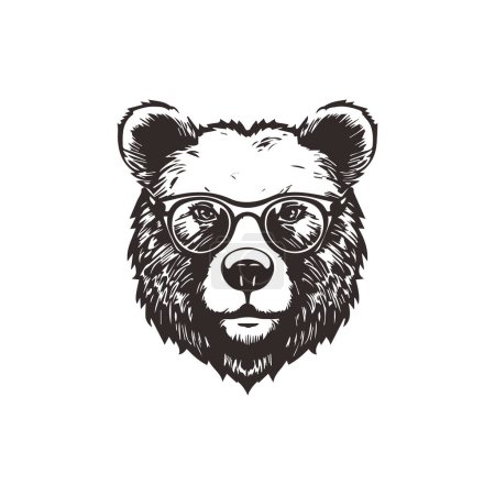 Téléchargez les illustrations : Mascotte d'ours logo portant des lunettes. Modèle de conception graphique - en licence libre de droit