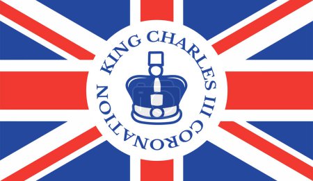 Téléchargez les illustrations : Affiche du couronnement du roi Charles III avec illustration vectorielle du drapeau britannique. Carte de vœux pour célébrer le couronnement du prince Charles de Galles devient roi d'Angleterre. - en licence libre de droit