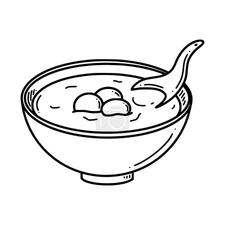 Téléchargez les illustrations : Traduction Tang yuan de l'illustration vectorielle de soupe à boulettes sucrées chinoises. Chinois Nouvel An dessert tangyuan dans le style doodle. - en licence libre de droit