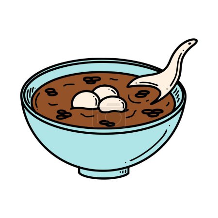 Illustration for Hong dou tang, sweet Chinese red bean soup. Chinese New year dessert vector illustration in doodle style. - Royalty Free Image