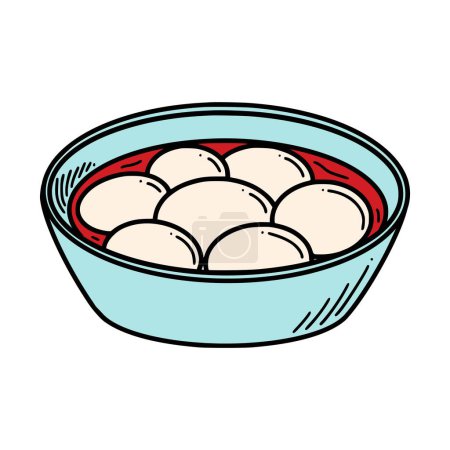 Téléchargez les illustrations : Soupe sucrée à la boulette Illustration vectorielle Tang yuan. Chinois Nouvel An dessert tangyuan dans le style doodle. - en licence libre de droit