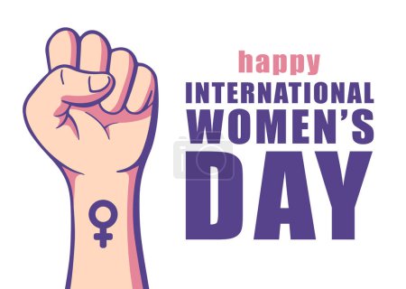 Téléchargez les illustrations : International womens day background poster design. Women day fist with text lettering vector illustration - en licence libre de droit