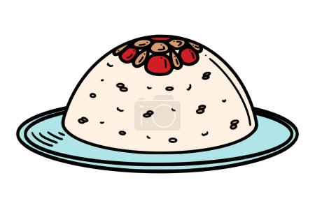 Téléchargez les illustrations : Huit riz au trésor, illustration vectorielle du pudding au riz chinois. Nouvel an chinois dessert ba bao fan dans le style doodle. - en licence libre de droit