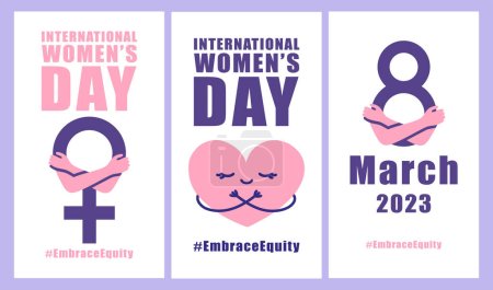 Ilustración de International womens day concept poster. Embrace equity woman illustration background. 2023 womens day campaign theme - EmbraceEquity - Imagen libre de derechos