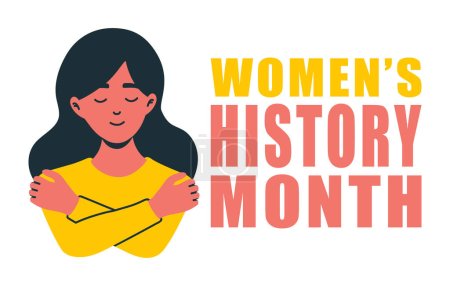 Womens history month banner template vector illustration. Feminism poster for march women history month with girl doodle.