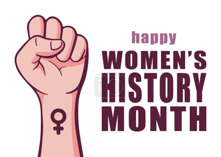 Womens history month banner template vector illustration. Feminism poster for march women history month with fist symbol doodle.
