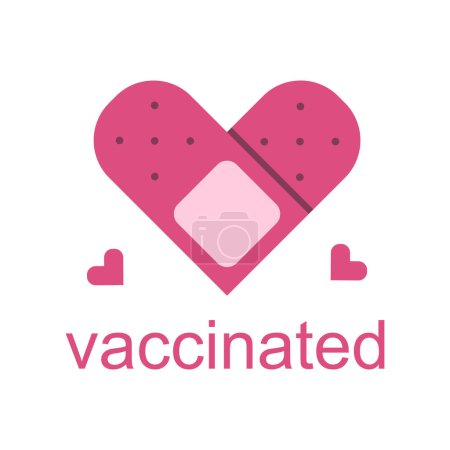 Vaccination band aid with quote vector illustration. Medical plaster in a heart shape with a text I am vaccinated..