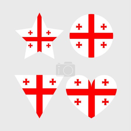 Téléchargez les illustrations : Icônes vectorielles du drapeau de Géorgie en forme de coeur, étoile, cercle et carte. - en licence libre de droit