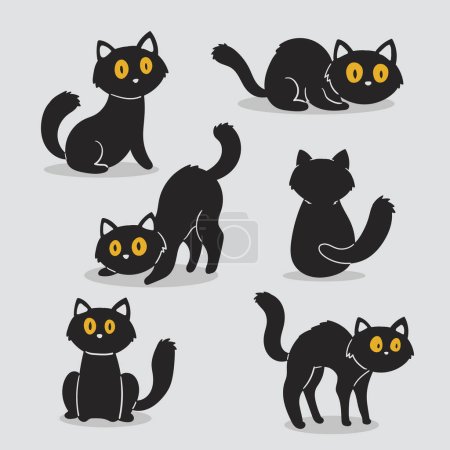 Téléchargez les illustrations : Design dessiné à la main collection Halloween chat Illustration vectorielle. - en licence libre de droit