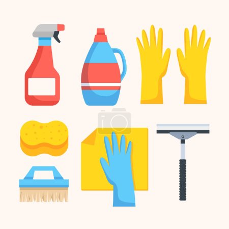 Collection of surface cleaning equipment Vector illustration.