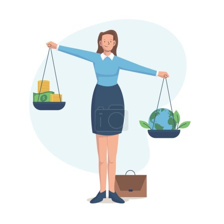 Illustration for Business ethics concept illustration with woman and balance illustration Vector. - Royalty Free Image