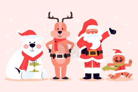 Téléchargez les illustrations : Collection de personnages de Noël en illustration design plat Vector. - en licence libre de droit