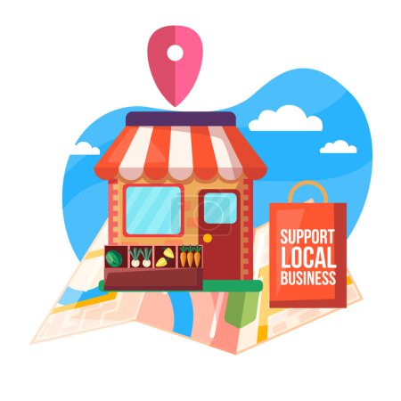 Illustration for Support local business concept with market illustration Vector illustration. - Royalty Free Image