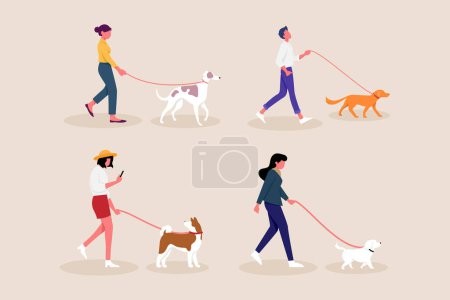 Ilustración de Gente paseando al perro ilustración vectorial. - Imagen libre de derechos
