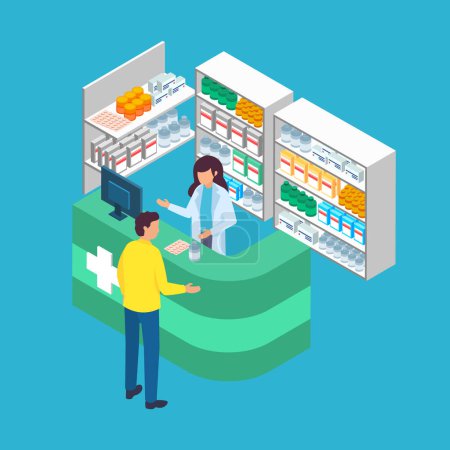 Illustration for Isometric pharmacy concept Vector illustration. - Royalty Free Image
