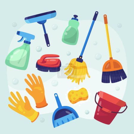 Illustration for Surface cleaning equipment flat design collection Vector illustration. - Royalty Free Image