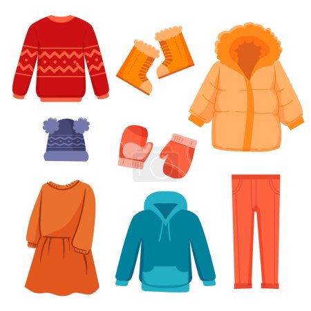 Diseño plano ropa de invierno e ilustración esencial Vector.