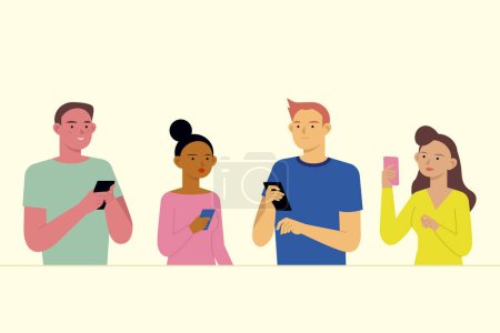 Young people using smartphones Vector illustration