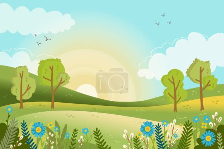 Téléchargez les photos : Scène de paysage printanier Illustration vectorielle - en image libre de droit