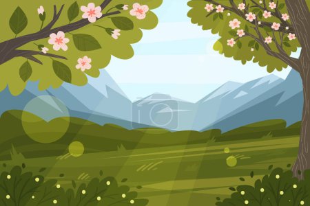 Ilustración de Escena paisaje primavera Ilustración vectorial - Imagen libre de derechos