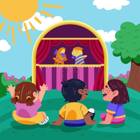 Illustration for Organic flat kids watching puppet show illustrated Vector illustration - Royalty Free Image